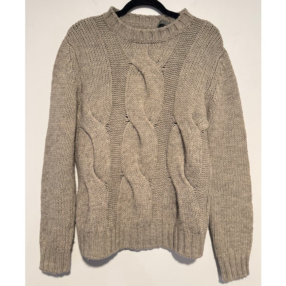 VNeck Italy Wool Blend Cable Knit Sweater Beige Chunky Pullover Size 50 Large